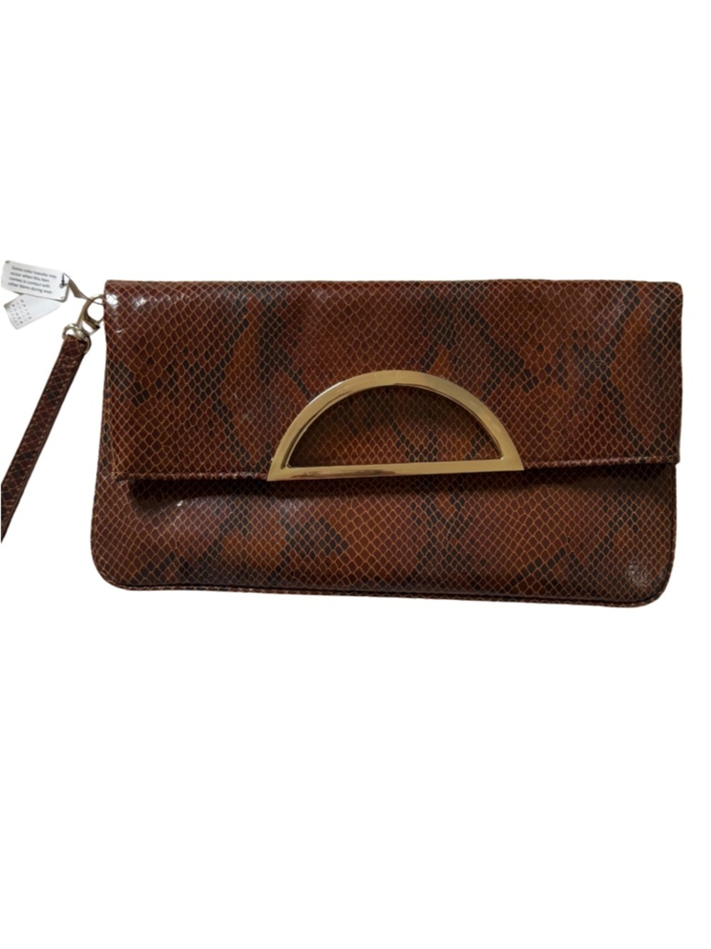 White House Black Market Brown Snake-Embossed Wristlet Clutch with Gold Accent